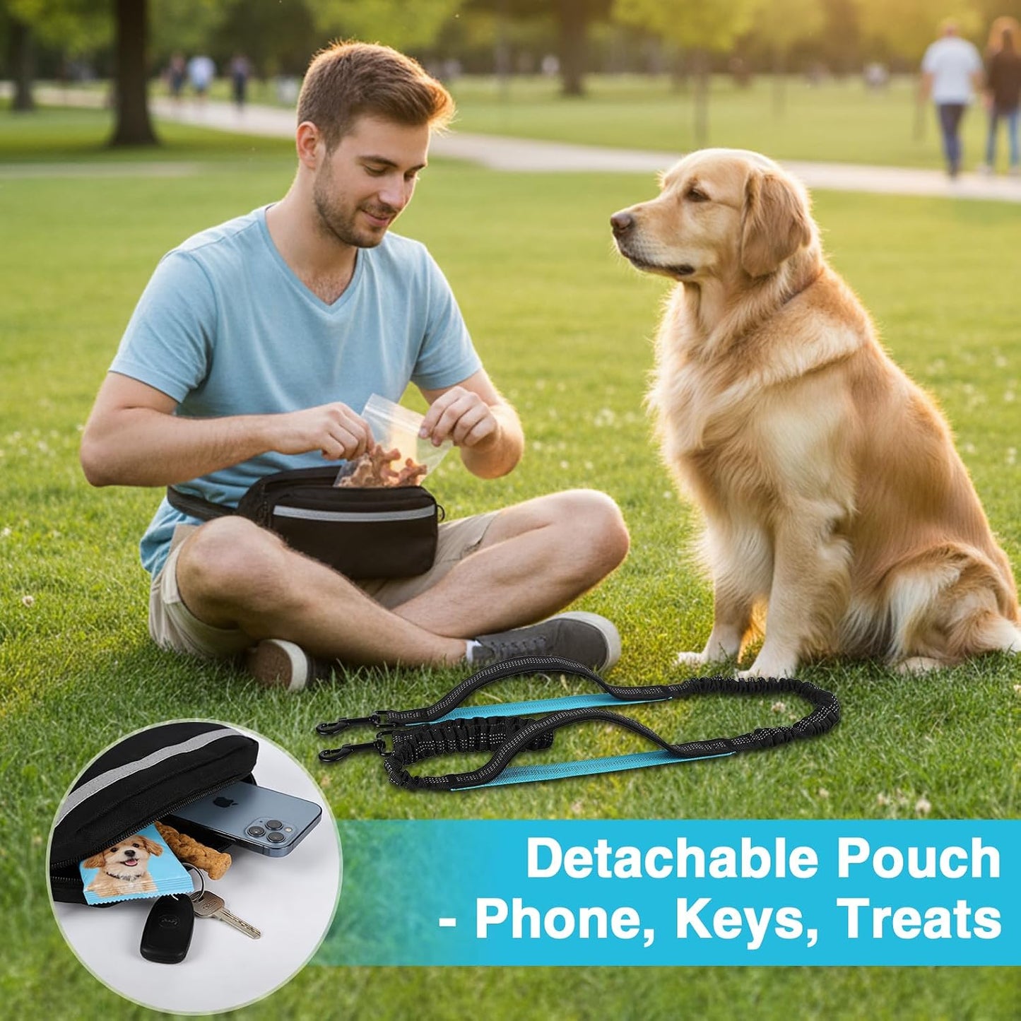 Hands-Free Dog Leash, Large (25-120 Lbs), Black